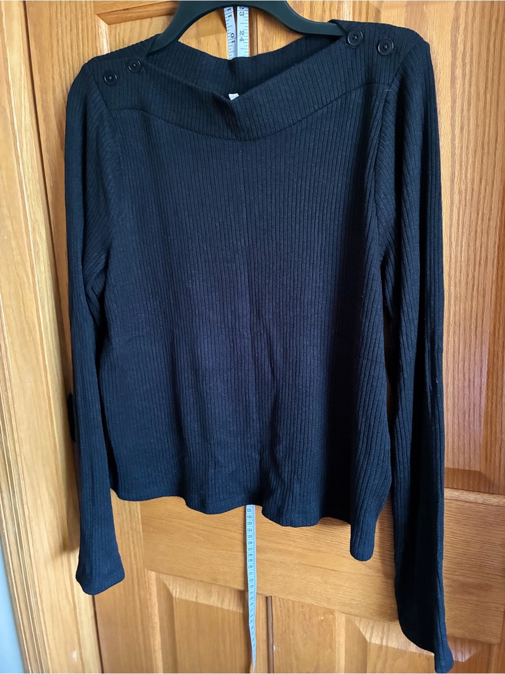 Madewell Black Ribbed Button-Shoulder Boatneck Top